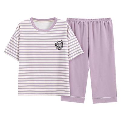 浪莎女士纯棉夏季短袖七分裤套装