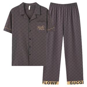 纯棉夏季睡衣男短袖长裤2025新款全棉开衫大码男式时尚家居服套装