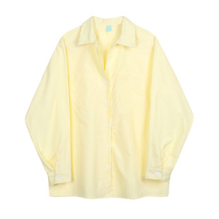 少女chic减龄小鸡黄衬衫女早秋多巴胺鹅淡黄色衬衫糖果色开衫外套