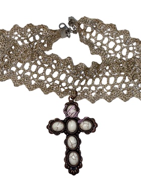 Pinkbankbaby原创自制y2k辣妹个性镂空复古松石十字架项圈choker