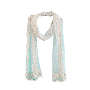 镂空蕾丝围巾女秋冬韩长条流苏纯色钩花网纱围脖丝巾外搭小披肩冬