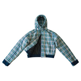 H AND E 原创童装25冬季保暖蓝橘格子连帽飞行员夹克棉服外套女童