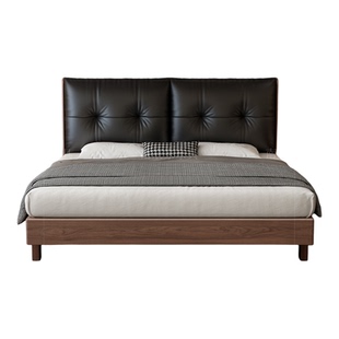 全实木床框架床黑胡桃木落地床木板床排骨架床架1米8双人床1米5床