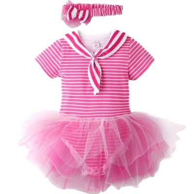 女宝宝海军风纱纱裙发带包屁衣