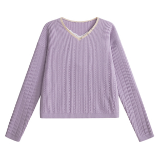 UNIFREE韩系V领毛衣软糯慵懒风高级感宽松撞色落肩冬季加厚针织衫