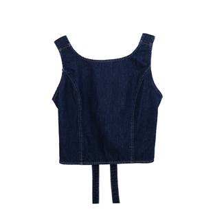 荒荒家绑带牛仔背心2026新款薄款深蓝色纯欲打底修身马甲外穿女夏