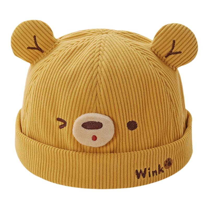 宝宝帽子秋冬新款儿童小熊瓜皮帽可爱男女童保暖帽灯芯绒婴儿帽子