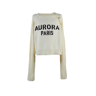 萌萌Ja」首尔末班车 小众时髦斜扣设计显瘦针织撞色短款毛衣上衣