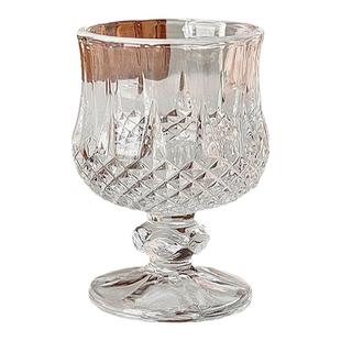 创意复古刻花玻璃杯迷你果酒杯精致高脚甜酒杯高颜值小酒杯一口杯