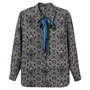 鸟撤柜女装  正品剪牌清仓 休闲印花款女式联名满印衬衫L410