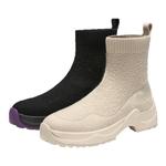 响午冬季女靴中筒羊毛飞织厚底缓震加绒保暖舒适弹力靴