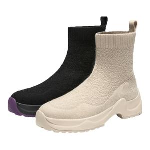 响午冬季女靴中筒羊毛飞织厚底缓震加绒保暖舒适弹力靴