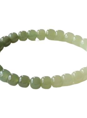 Totorana 天然和田玉手串晴水渐变手链女款桶珠玉石珠串冰底散珠