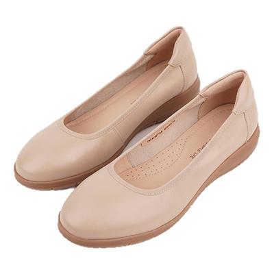 壹家牛皮单鞋女圆头纯色日常