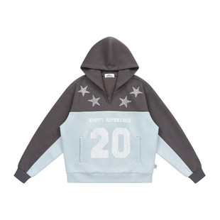 特惠6折起EMPTY REFERENCE原创手绘星星字母印花撞色拼接连帽卫衣