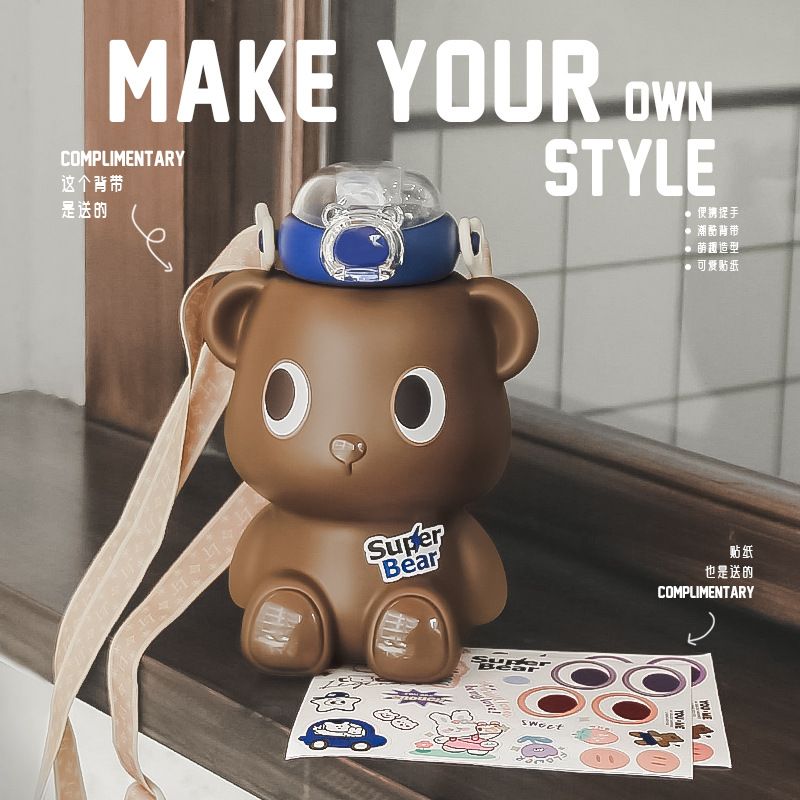 新款熊耶保温杯女高杯子儿童便携吸管防食品级值颜316学生摔水杯