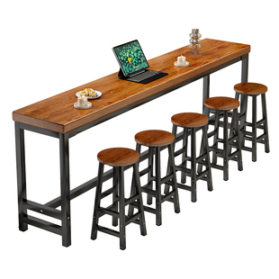 实木吧台桌阳台靠墙长条桌子商用高脚桌奶茶店咖啡厅酒吧桌椅组合