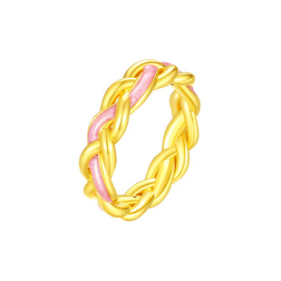 周大福SOINLOVE「宝藏女孩」粉色双色编织黄金足金戒指生日礼物