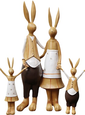 幸福一家四口兔寓意树脂趣味摆件