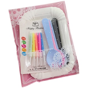 一次性纸盘刀叉蜡烛套装塑料烘焙生日蛋糕餐具包装高档餐盘碟子组