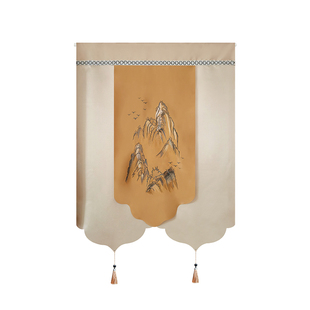 中式门帘苏绣山水半帘遮挡帘子厨房免打孔挂帘玄关卫生间半帘