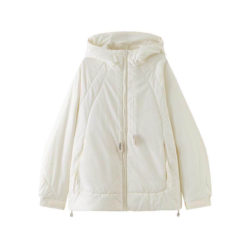 三福棉衣棉服女2025冬季魔术贴插肩袖白色棉袄宽松外套女装845017