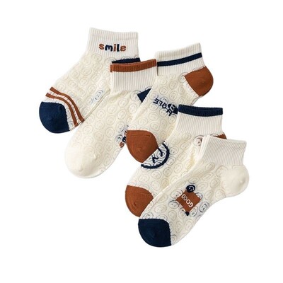 【下单立减50】袜子镂空网眼透气笑脸字母短袜时尚百搭版ins潮_jh