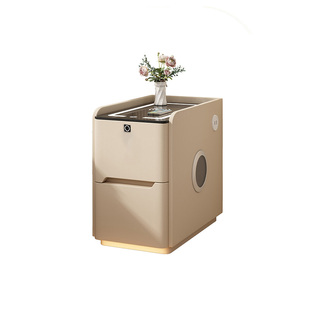 智能床头柜轻奢高级感卧室储物带指纹锁实木免安装床边充电置物柜