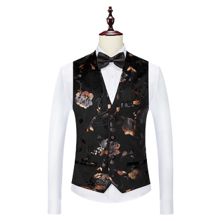 四季款男士花色西装马甲加大码修身KTV夜店工服坎肩时尚舞台马夹