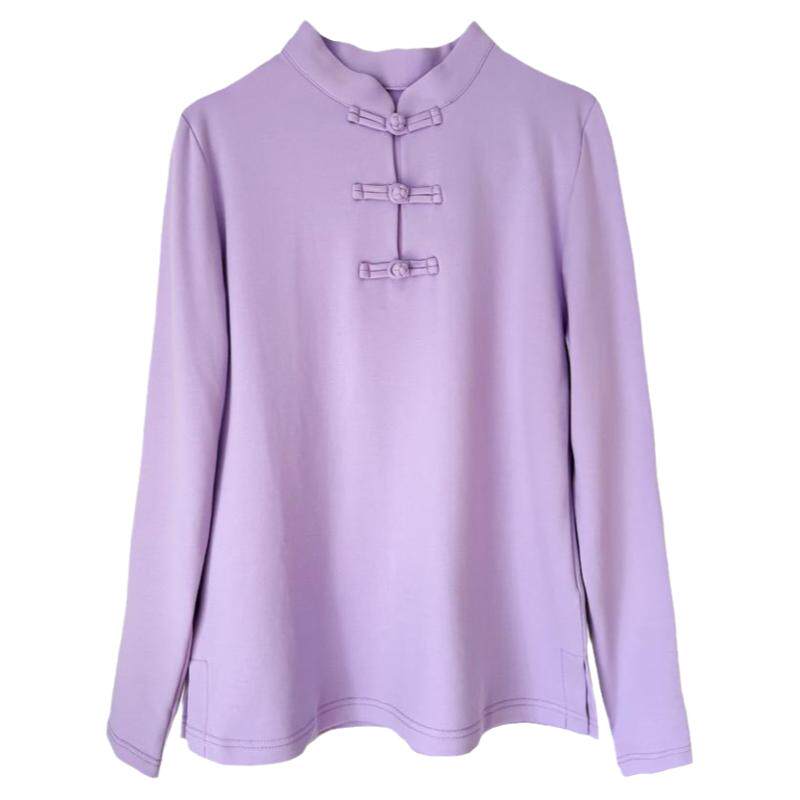中国风长袖t恤盘扣女装茶服纯棉