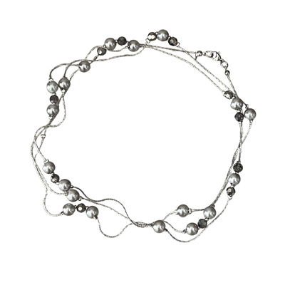 长款满天星灰色珍珠项链