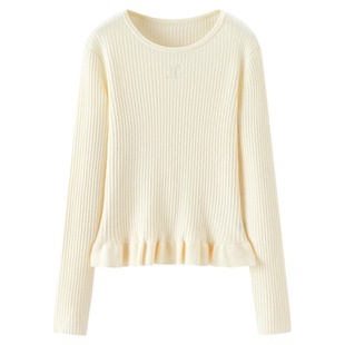 森柔|森马针织衫女冬季花边紧身打底衫白色2025新款少女套头毛衫