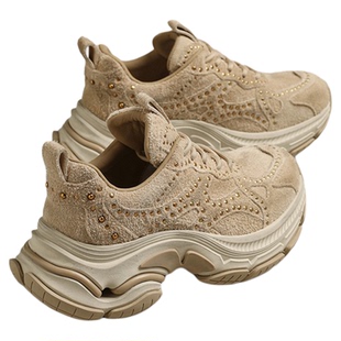 MILLIE'S/妙丽老爹鞋女铆钉装饰真皮运动鞋2025秋季款复古休闲鞋