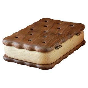 黑胡桃木首饰桌面收纳盒摆件可爱实用奶油小饼干盒原上城原创设计