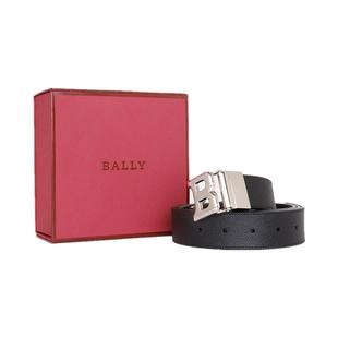 【自营】Bally/巴利男士黑色牛皮金属B扣经典款腰带皮带礼物礼盒