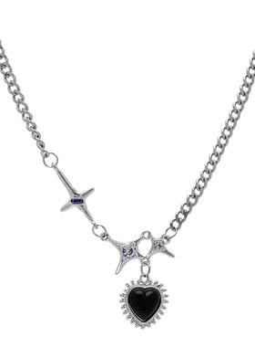 甜酷辣妹芒星爱心项链女