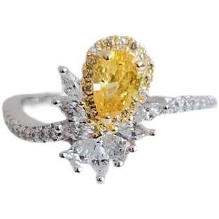 18K白金24K金高碳钻石戒指黄色水滴蝴蝶仿真钻戒女INS风节日礼物