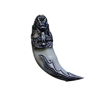 纯银狼牙形吊坠真黑狗牙齿项链包银藏银牙尖套藏獒貔貅男女潮礼物