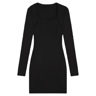 黑色秋冬季连衣裙女加绒加厚短款收腰毛衣包臀裙子打底冬装高级感