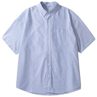 cityboy日系休闲条纹短袖衬衫男夏季新款宽松休闲工装薄衬衣外套