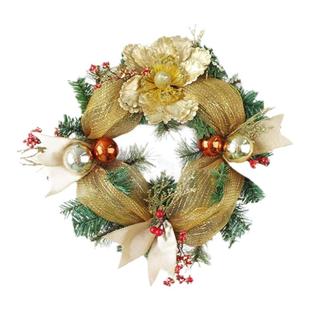 圣诞节粉色圣诞花环金色藤条银白色牛角香槟金圣诞球墙面装饰丝带
