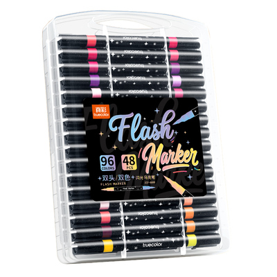 真彩双头双色闪光马克笔软头水彩笔小学生美术专用画画荧光笔带闪粉镭射珠光彩绘亮片彩笔儿童手账硬头马克笔
