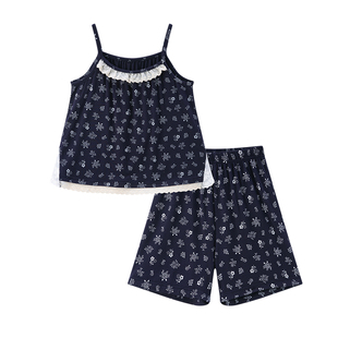 夏季莫代尔女童睡衣夏女孩吊带套装女宝碎花空调服初中生睡衣大童