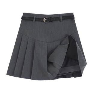 大码灰色百褶裙短裙女西装裙小个子高腰显瘦a字裙半身裙胖mm夏季