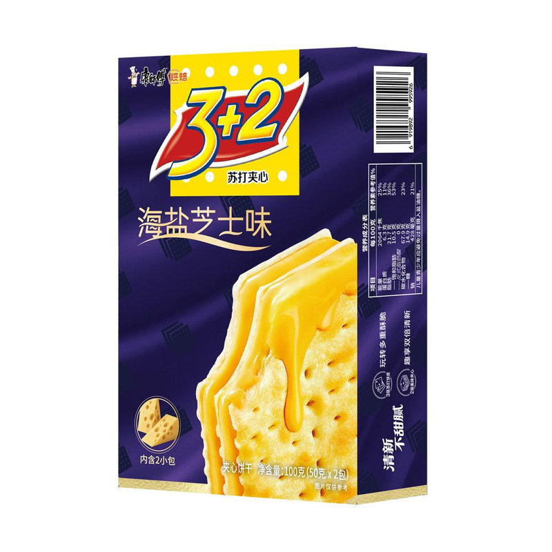 康师傅3+2苏打夹心饼干3加2青梅海盐芝士100g奶油柠檬早餐零食