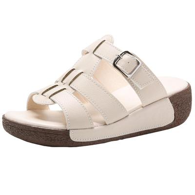 真皮松糕软底不累脚一字拖