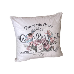 法文枕芯字母天使玫瑰细腻柔软绒面法国绒印花抱枕小方枕40X40cm