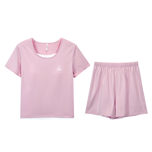 达尔丽纯棉睡衣情侣款短袖短裤开衫夏季女款带胸垫宽松家居服套装