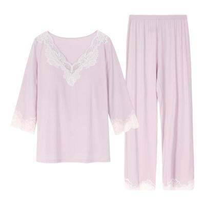 LizaCheng舒眠系列蕾丝性感带杯垫睡衣莫代尔家居服套装女LL00247