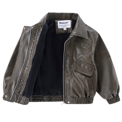 男童加绒皮衣外套防风皮夹克冬款